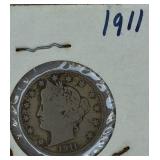 Five V Nickels dated from 1908 to 1912 - Nice old coins.