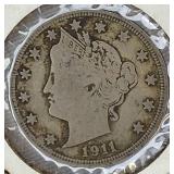 Five V Nickels dated from 1908 to 1912 - Nice old coins.