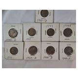 A mixed lot of Jefferson nickels collected between 1940 and the 1980s, sourced from an old nickel collection.