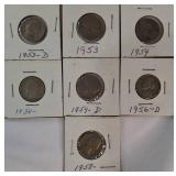 A mixed lot of Jefferson nickels collected between 1940 and the 1980s, sourced from an old nickel collection.