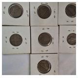 A mixed lot of Jefferson nickels collected between 1940 and the 1980s, sourced from an old nickel collection.