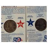 Two Ike dollar coins, one of which is an uncirculated 1976 edition, as well as five uncirculated state quarters.