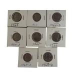 A mixed lot of   nickels collected between 1940 and the 1980s, sourced from an old nickel collection.