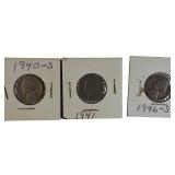 A mixed lot of   nickels collected between 1940 and the 1980s, sourced from an old nickel collection.