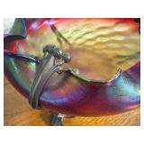 Antique Loetz Art Glass Iridescent Compote with Bronze Art Nouveau Mount