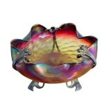 Antique Loetz Art Glass Iridescent Compote with Bronze Art Nouveau Mount