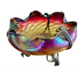Antique Loetz Art Glass Iridescent Compote with Bronze Art Nouveau Mount