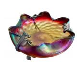 Antique Loetz Art Glass Iridescent Compote with Bronze Art Nouveau Mount