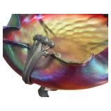 Antique Loetz Art Glass Iridescent Compote with Bronze Art Nouveau Mount