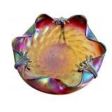 Antique Loetz Art Glass Iridescent Compote with Bronze Art Nouveau Mount