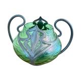 Antique Art Nouveau Pewter And Glass Vase By J Van Houten Co The Glass Attributed To Loetz