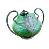 Antique Art Nouveau Pewter And Glass Vase By J Van Houten Co The Glass Attributed To Loetz