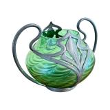 Antique Art Nouveau Pewter And Glass Vase By J Van Houten Co The Glass Attributed To Loetz