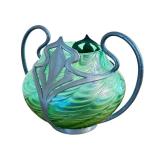 Antique Art Nouveau Pewter And Glass Vase By J Van Houten Co The Glass Attributed To Loetz