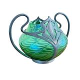 Antique Art Nouveau Pewter And Glass Vase By J Van Houten Co The Glass Attributed To Loetz