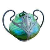 Antique Art Nouveau Pewter And Glass Vase By J Van Houten Co The Glass Attributed To Loetz