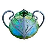 Antique Art Nouveau Pewter And Glass Vase By J Van Houten Co The Glass Attributed To Loetz