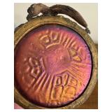 Antique Nouveau Kralik Honeycomb Panel Stag Antler Handle Gilt Metal Holder Vase