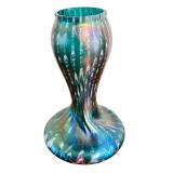 Antique Rindskopf Twisted Form Teal, White and Red Striated Vase