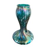 Antique Rindskopf Twisted Form Teal, White and Red Striated Vase