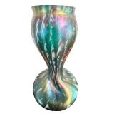 Antique Rindskopf Twisted Form Teal, White and Red Striated Vase