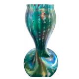 Antique Rindskopf Twisted Form Teal, White and Red Striated Vase