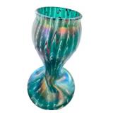 Antique Rindskopf Twisted Form Teal, White and Red Striated Vase