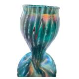 Antique Rindskopf Twisted Form Teal, White and Red Striated Vase