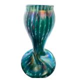 Antique Rindskopf Twisted Form Teal, White and Red Striated Vase