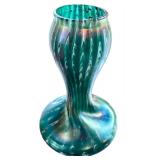 Antique Rindskopf Twisted Form Teal, White and Red Striated Vase