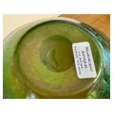 Antique Loetz Iridescent Green Art Glass Bowl / Antique Loetz Bowl Art Nouveau Glass Bohemian Iridescent Oil Spot Papillion Bowl