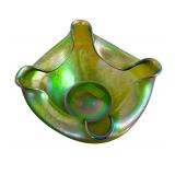 Antique Loetz Iridescent Green Art Glass Bowl / Antique Loetz Bowl Art Nouveau Glass Bohemian Iridescent Oil Spot Papillion Bowl