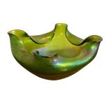 Antique Loetz Iridescent Green Art Glass Bowl / Antique Loetz Bowl Art Nouveau Glass Bohemian Iridescent Oil Spot Papillion Bowl