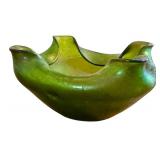 Antique Loetz Iridescent Green Art Glass Bowl / Antique Loetz Bowl Art Nouveau Glass Bohemian Iridescent Oil Spot Papillion Bowl