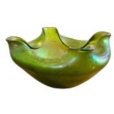 Antique Loetz Iridescent Green Art Glass Bowl / Antique Loetz Bowl Art Nouveau Glass Bohemian Iridescent Oil Spot Papillion Bowl