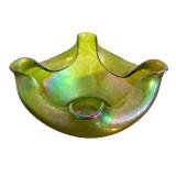 Antique Loetz Iridescent Green Art Glass Bowl / Antique Loetz Bowl Art Nouveau Glass Bohemian Iridescent Oil Spot Papillion Bowl