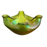 Antique Loetz Iridescent Green Art Glass Bowl / Antique Loetz Bowl Art Nouveau Glass Bohemian Iridescent Oil Spot Papillion Bowl