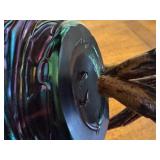 Antique Loetz Art Glass Bowl with Green Iridescent Threading on Faux Stag Mount / Antique Loetz Iridescent Art Glass Antler Mounted Bowl