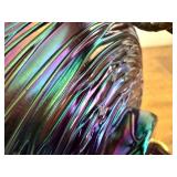 Antique Loetz Art Glass Bowl with Green Iridescent Threading on Faux Stag Mount / Antique Loetz Iridescent Art Glass Antler Mounted Bowl