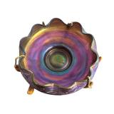 Antique Loetz Art Glass Bowl with Green Iridescent Threading on Faux Stag Mount / Antique Loetz Iridescent Art Glass Antler Mounted Bowl