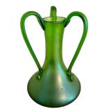 Antique Loetz Art Glass Vase with Triple Handle Design