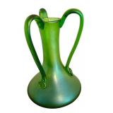 Antique Loetz Art Glass Vase with Triple Handle Design