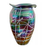 Art Nouveau Vase Pallme König and Habel Aubergine and Green Iridescent Shades