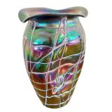 Art Nouveau Vase Pallme König and Habel Aubergine and Green Iridescent Shades