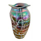 Art Nouveau Vase Pallme König and Habel Aubergine and Green Iridescent Shades