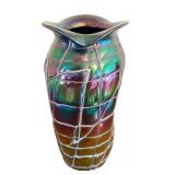 Art Nouveau Vase Pallme König and Habel Aubergine and Green Iridescent Shades