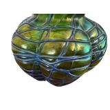 Antique Pallme König & Habel Art Nouveau Iridescent Fadendekor Green Glass Vase