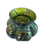 Antique Pallme König & Habel Art Nouveau Iridescent Fadendekor Green Glass Vase