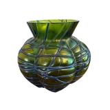 Antique Pallme König & Habel Art Nouveau Iridescent Fadendekor Green Glass Vase
