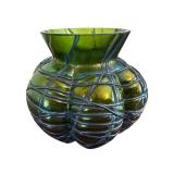 Antique Pallme König & Habel Art Nouveau Iridescent Fadendekor Green Glass Vase